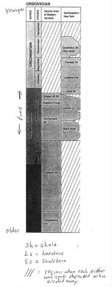 Stratigraphic column from the Ordovician of New York and Vermont